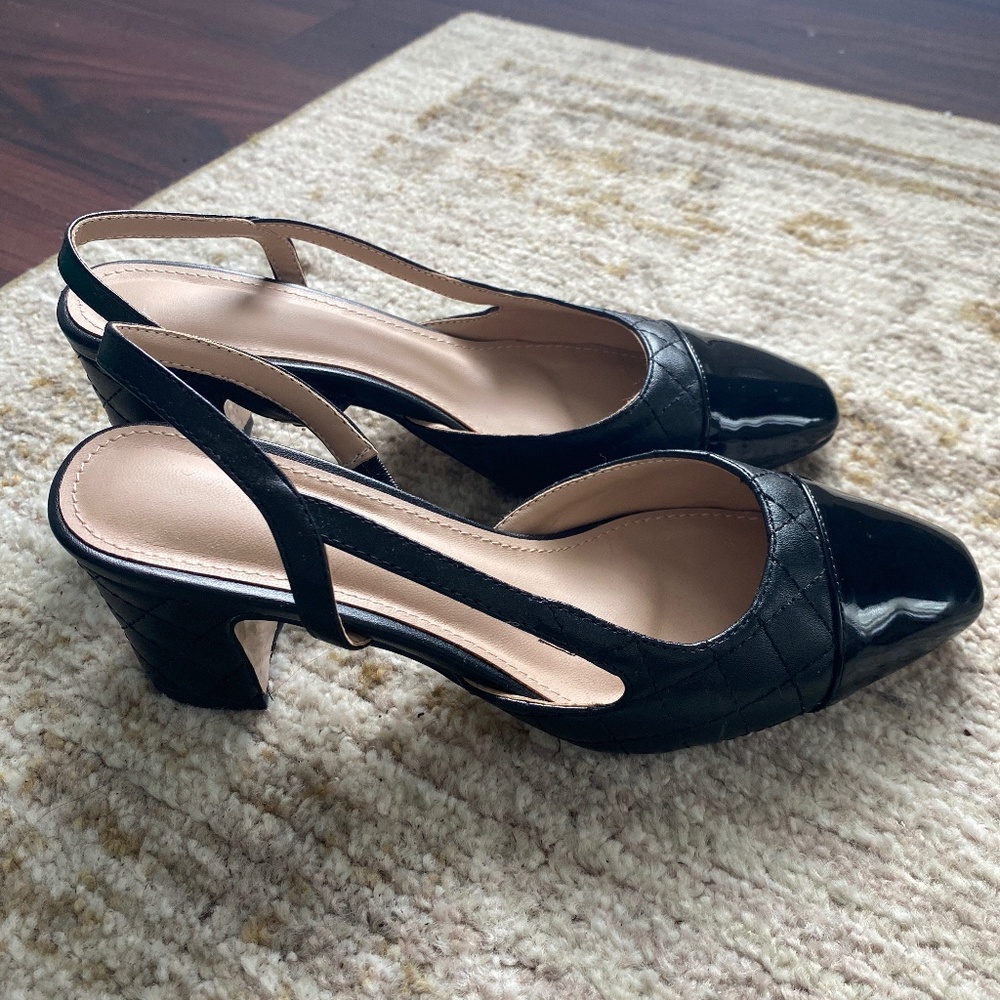 MIRAAZZURRA Slingback Patent Leather Black Quilted Heels